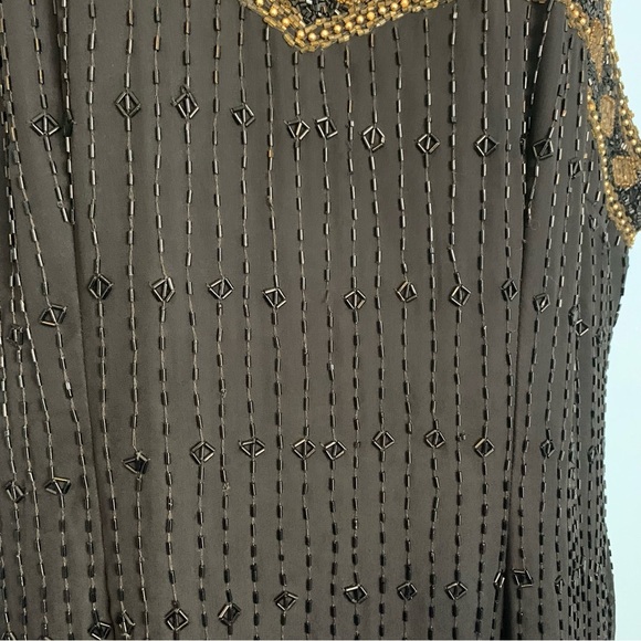 Landmark Vintage 100% Silk black and gold fully beaded evening gown Art Deco 2X - Picture 11 of 14